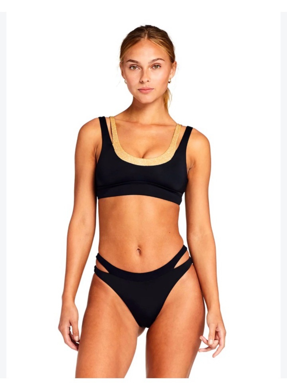 Vitamin A Black Bikini Bralette with Gold Trim